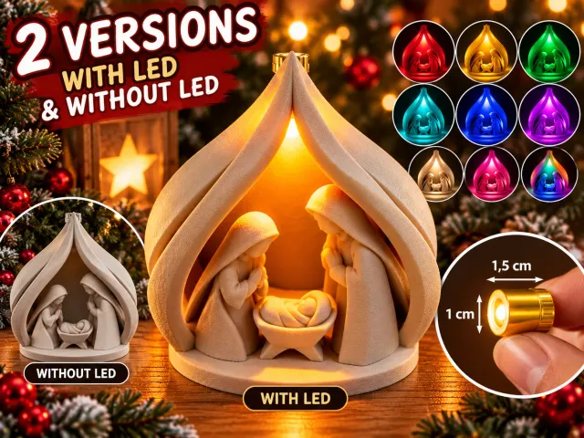 Nativity Scene Christmas Ornament with LED – 3D Printed Nativity
