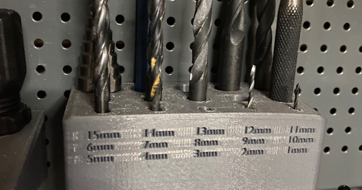 Drill bit holder for pegboard (4mm holes and 12mm spacing) (Biltema) by