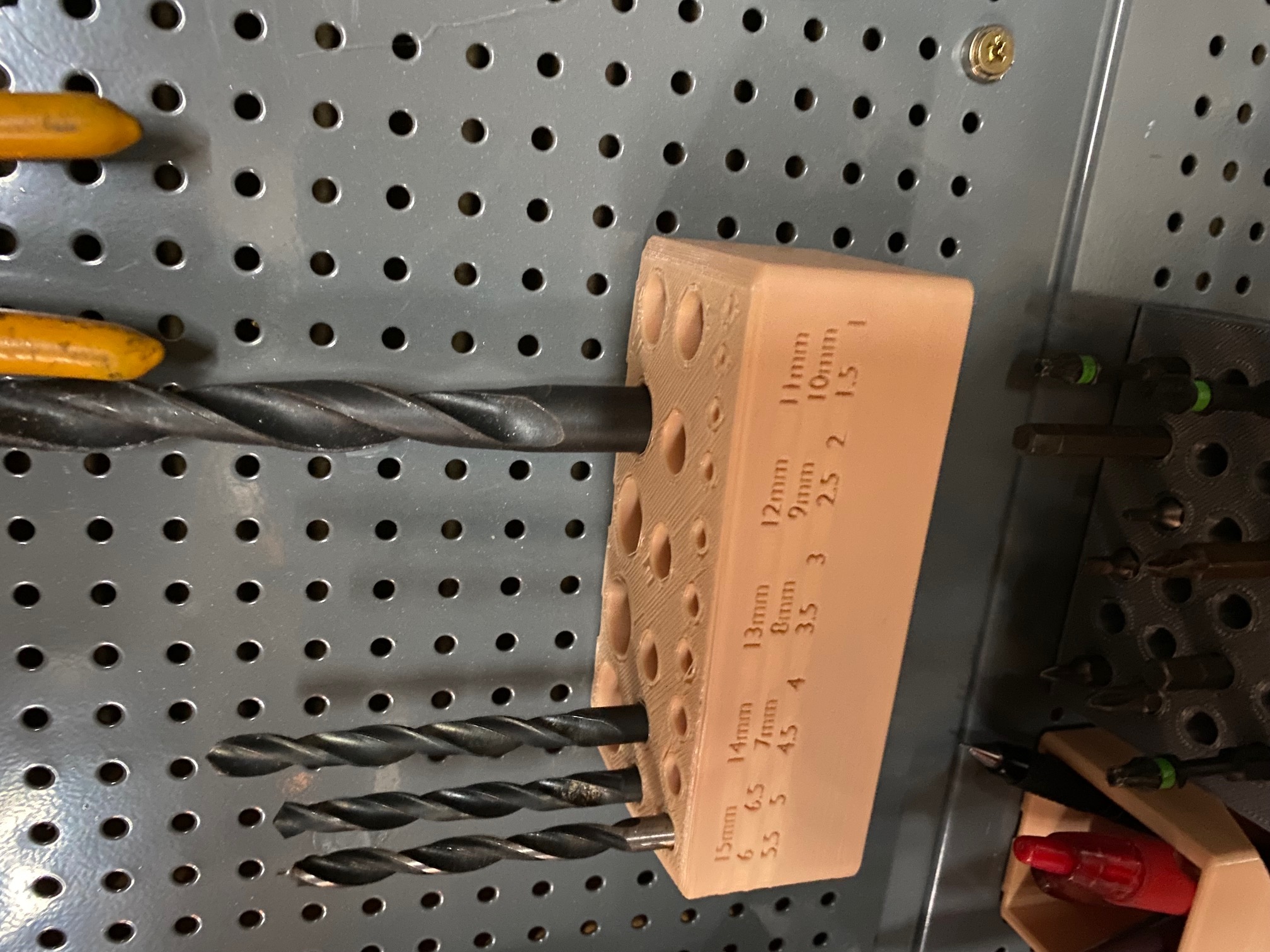 Drill bit holder for pegboard extended (4mm holes and 12mm spacing