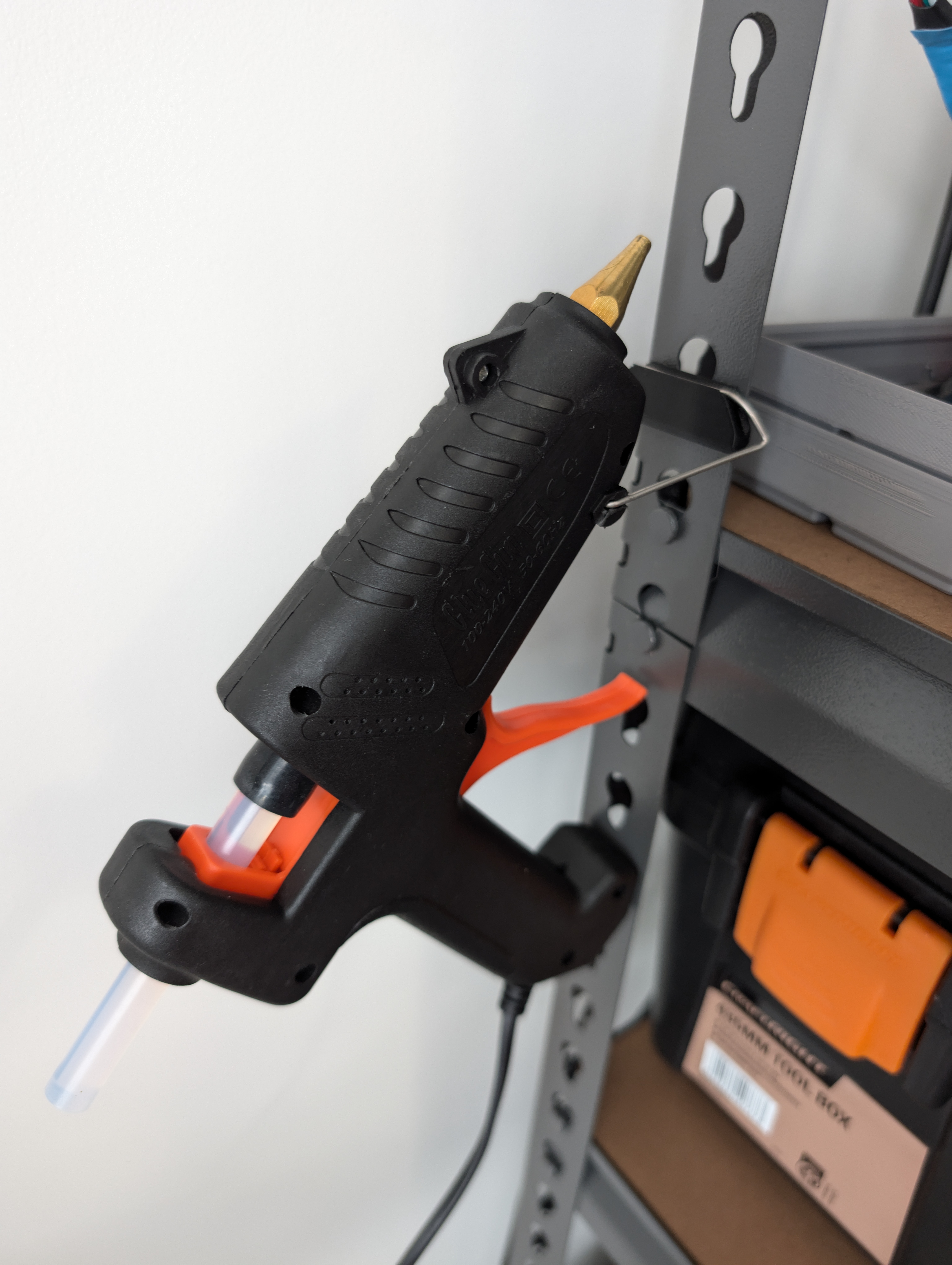 Glue gun hook for Bunnings shelves