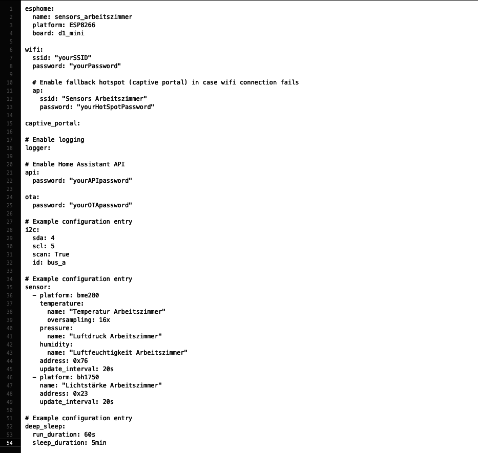 Smarthome Sensor ESPHome 8266 Temp, Humidity, Light, Air pressure by