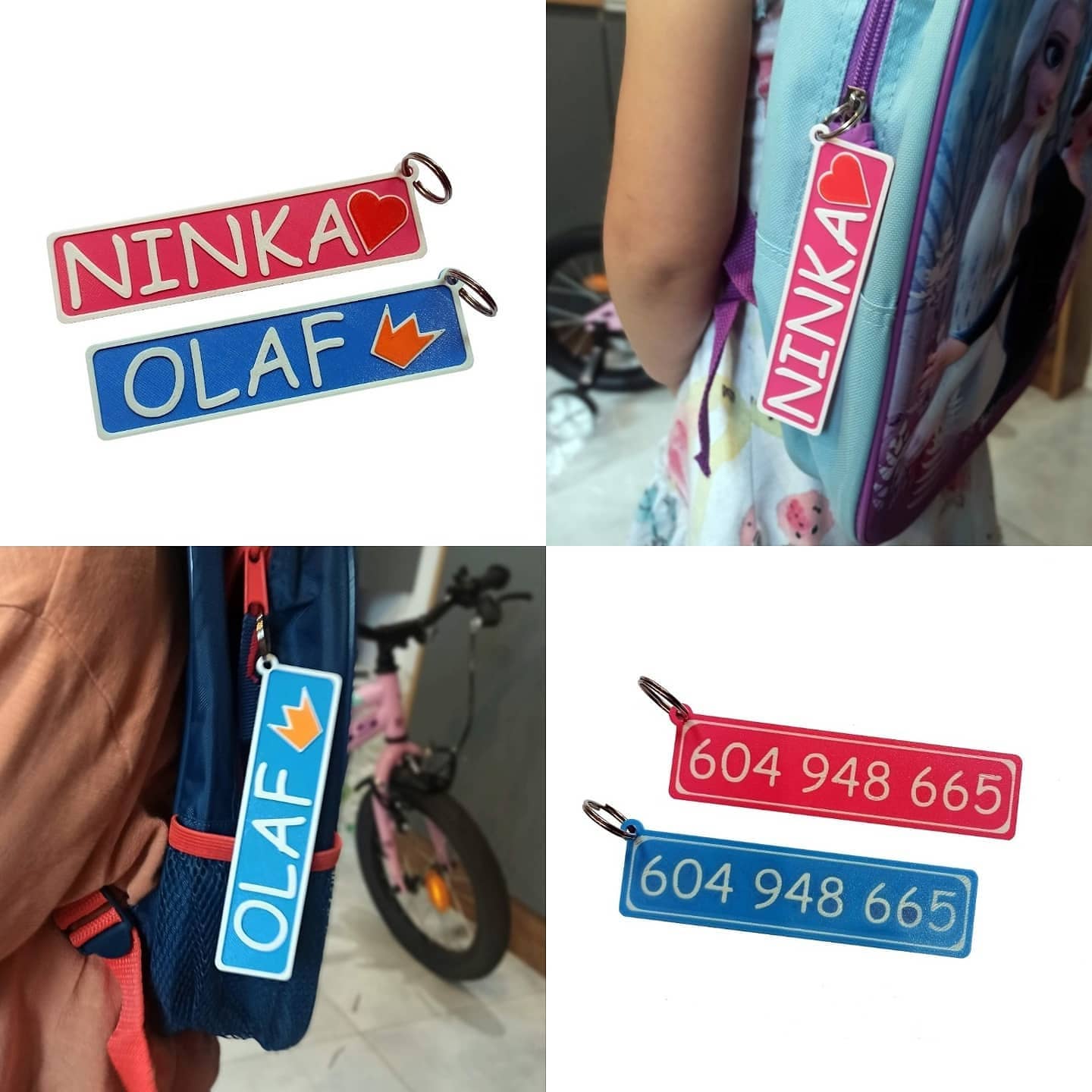 Two sided Keychain with Name (Nick) + Phone Number (or any text) by