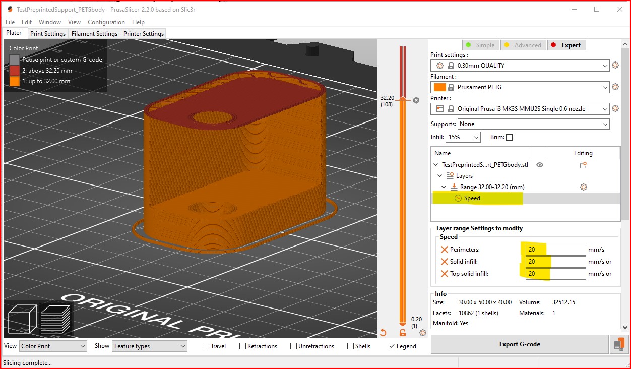 Test with preprinted support for PETG models with overhang by Bas ...