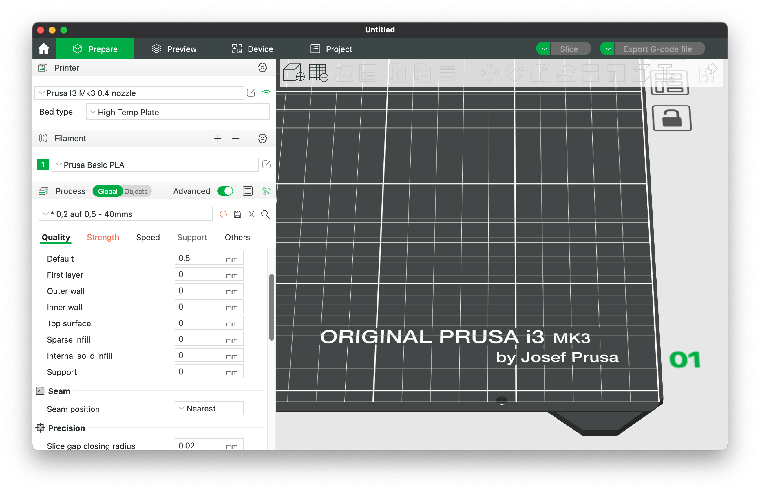 Prusa I3 Mk3 settings for BambuStudio slicer