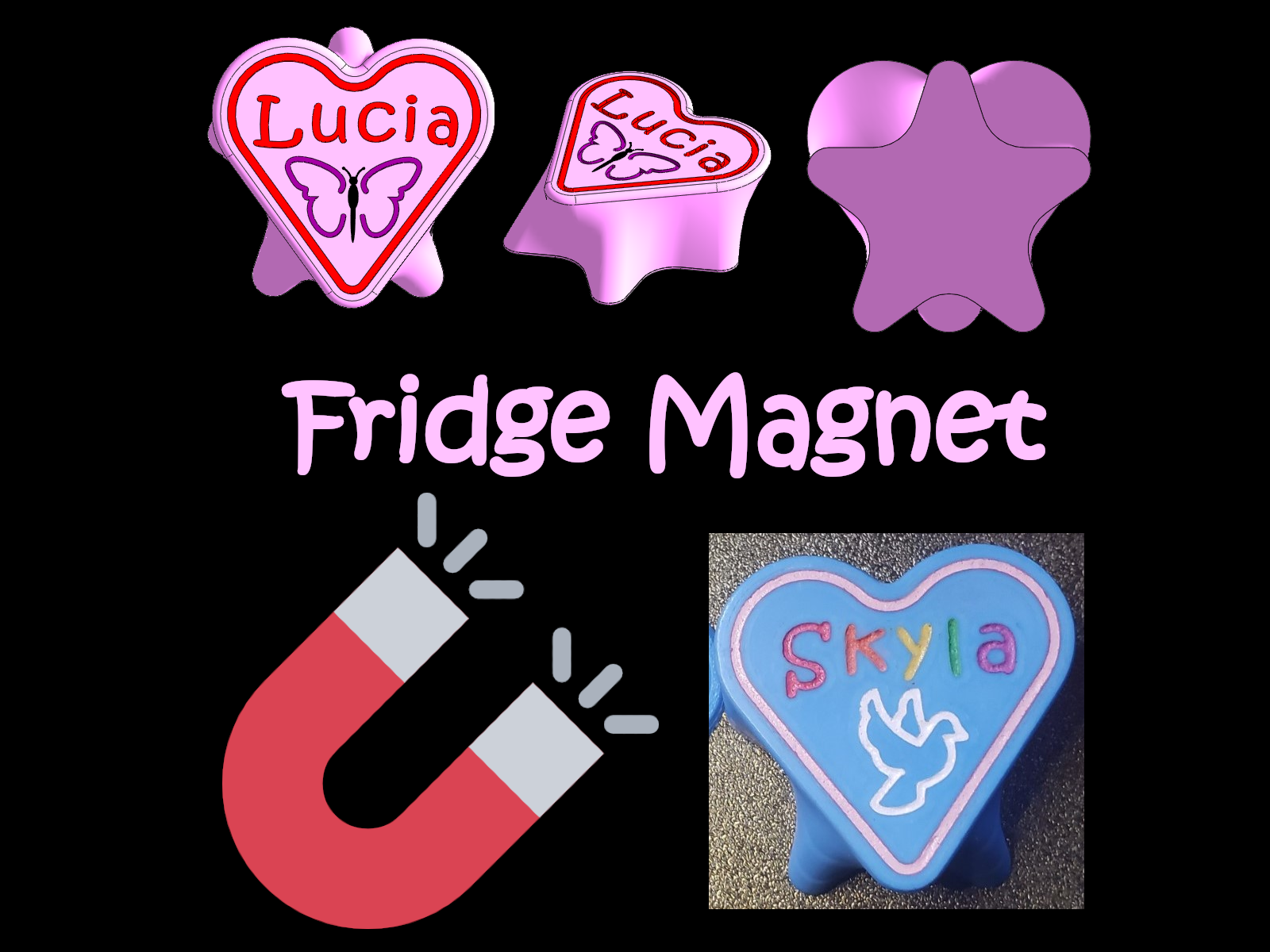 Heart Star Butterfly Magnet with Text [SolidWorks]