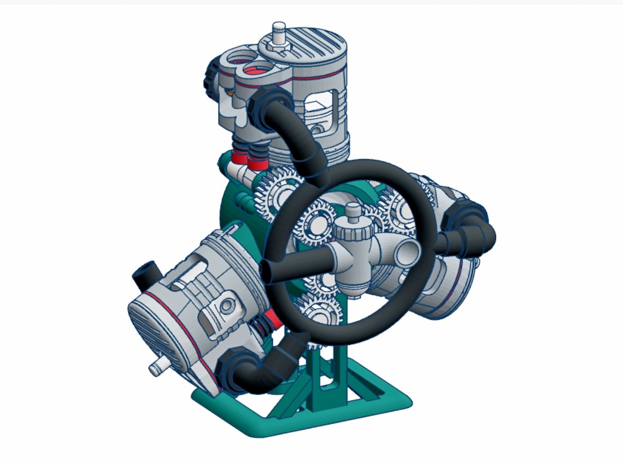 3 Cylinder Radial Engine by Bootjevaarder Download free STL model