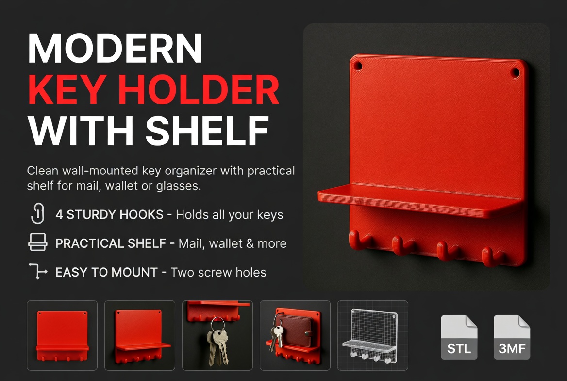 Modern Wall Key Holder with Shelf