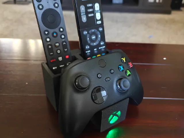 Xbox controller TV and stereo remote stand with backlit logo