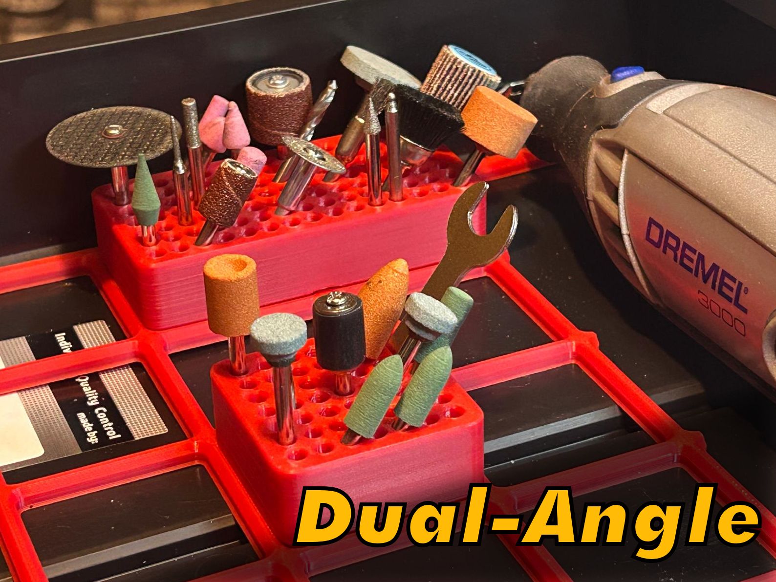 Gridfinity Dual-Angle Dremel Bit Holder 3D model