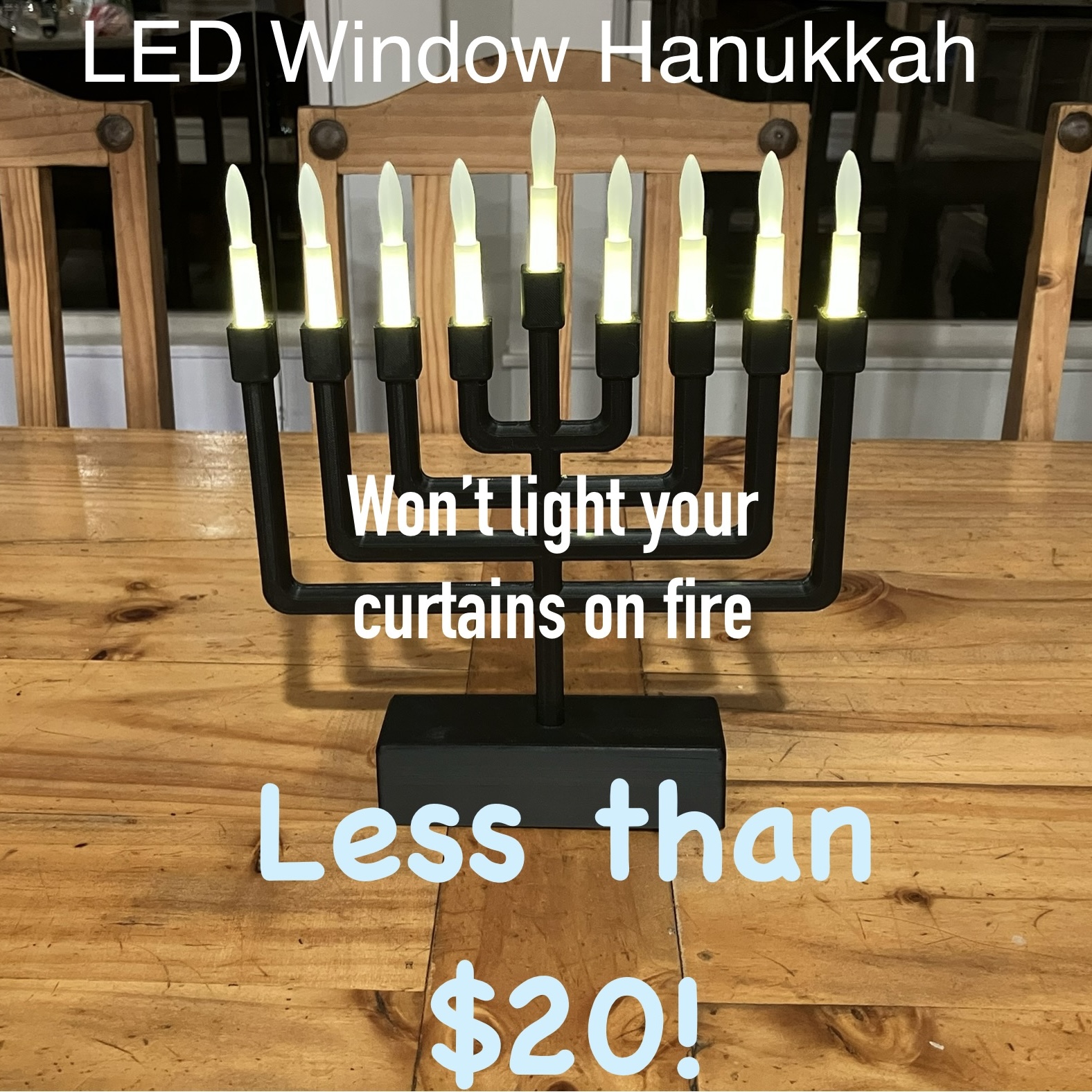 LED Window Hanukkiah With Removable Candles