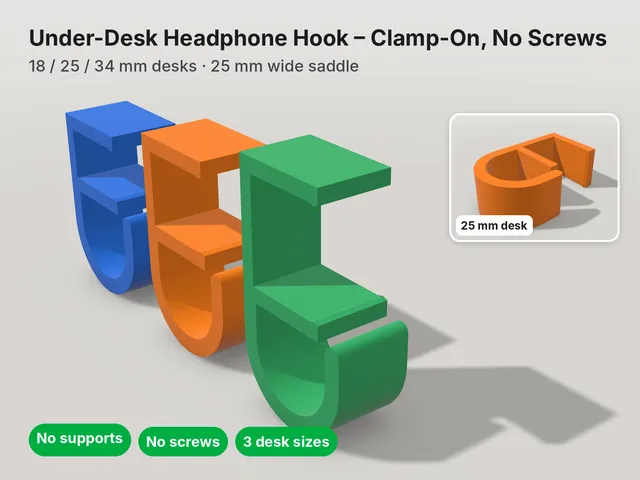 Under-Desk Headphone Hook – Clamp-On, No Screws