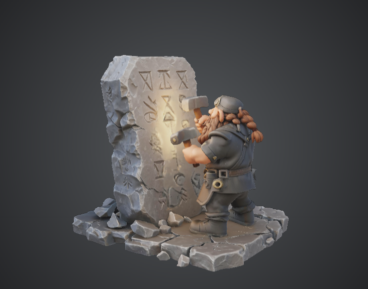 Dwarf Rune Carver – Fantasy Dwarven Smith Engraving Runestone