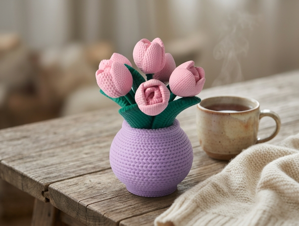 Knitted Tulips in a Textured Vase