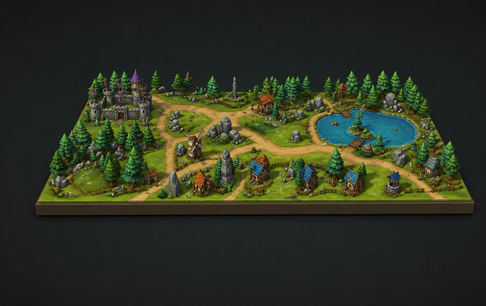 3D game map D&D with trees