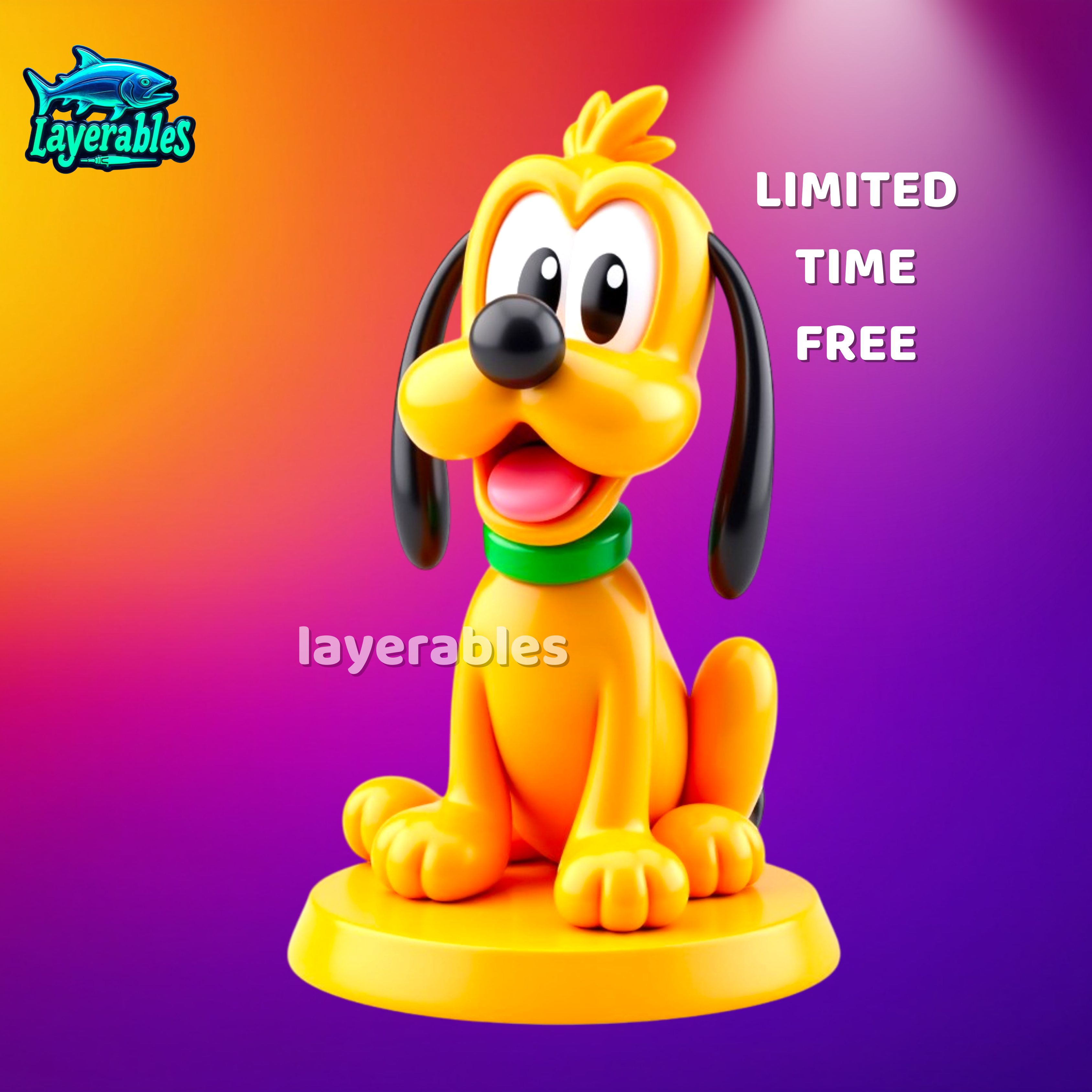 Pluto STL File – Cute Disney Dog 3D Print – Classic Cartoon Figurine Model