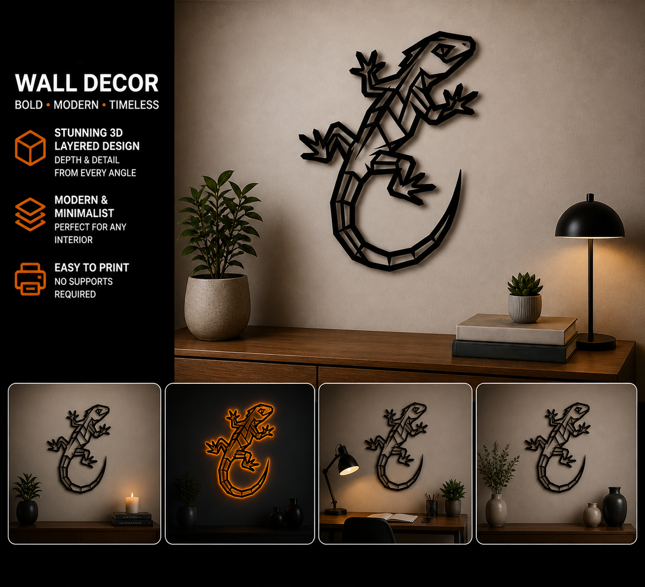 Universal gecko wall decoration