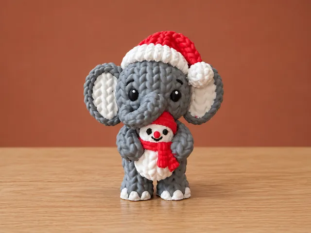 Knitted Christmas Elephant Snowman Hugger