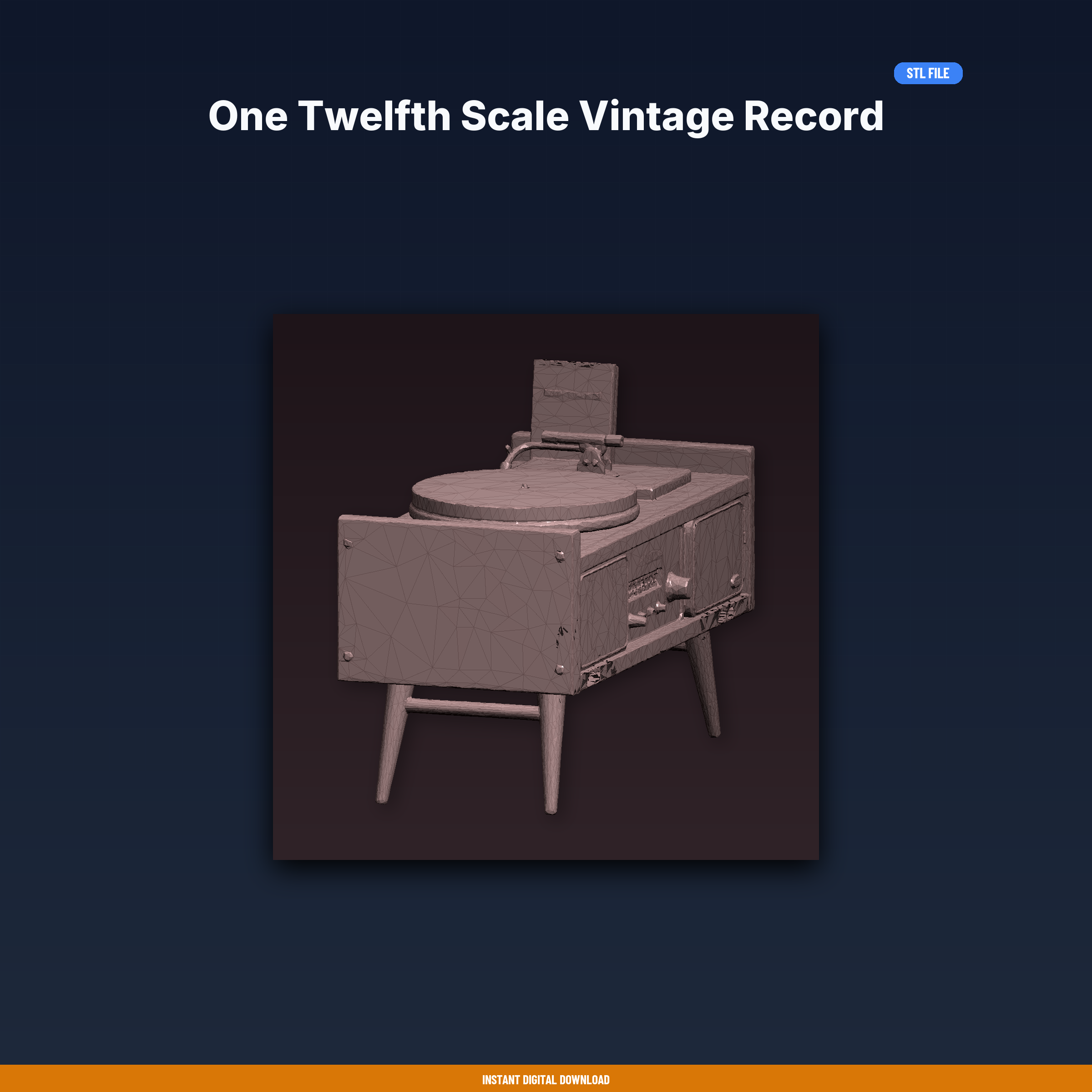 One Twelfth Scale Vintage Record Player Console, Mid-Century - 3D Printable STL File
