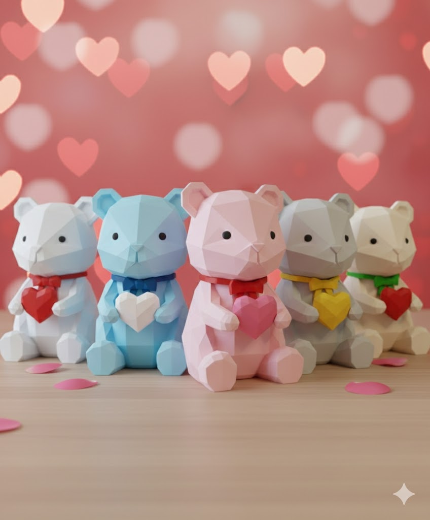 GeoHeart Buddies – Low-Poly Valentinsbären Kollektion