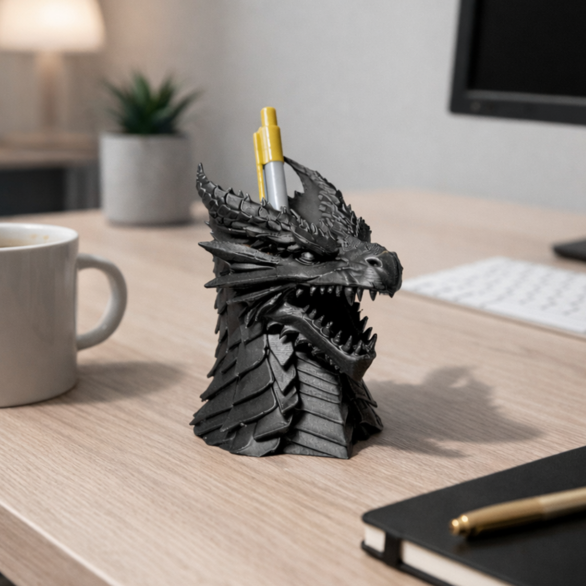 DRAGON PEN HOLDER – DESK ORGANIZER & EYE-CATCHING DRAGON BUST / GOTHIC DECOR / DARK DECOR / DESK — thumbnail 2