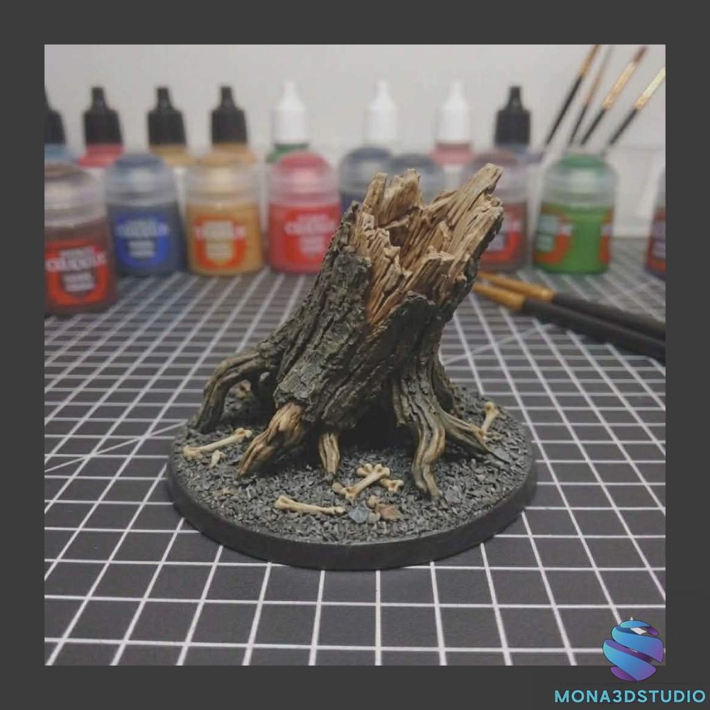 Ancient Tree Stump with Bones - Scenery Miniature for Wargames and RPG (Pre-supported STL)