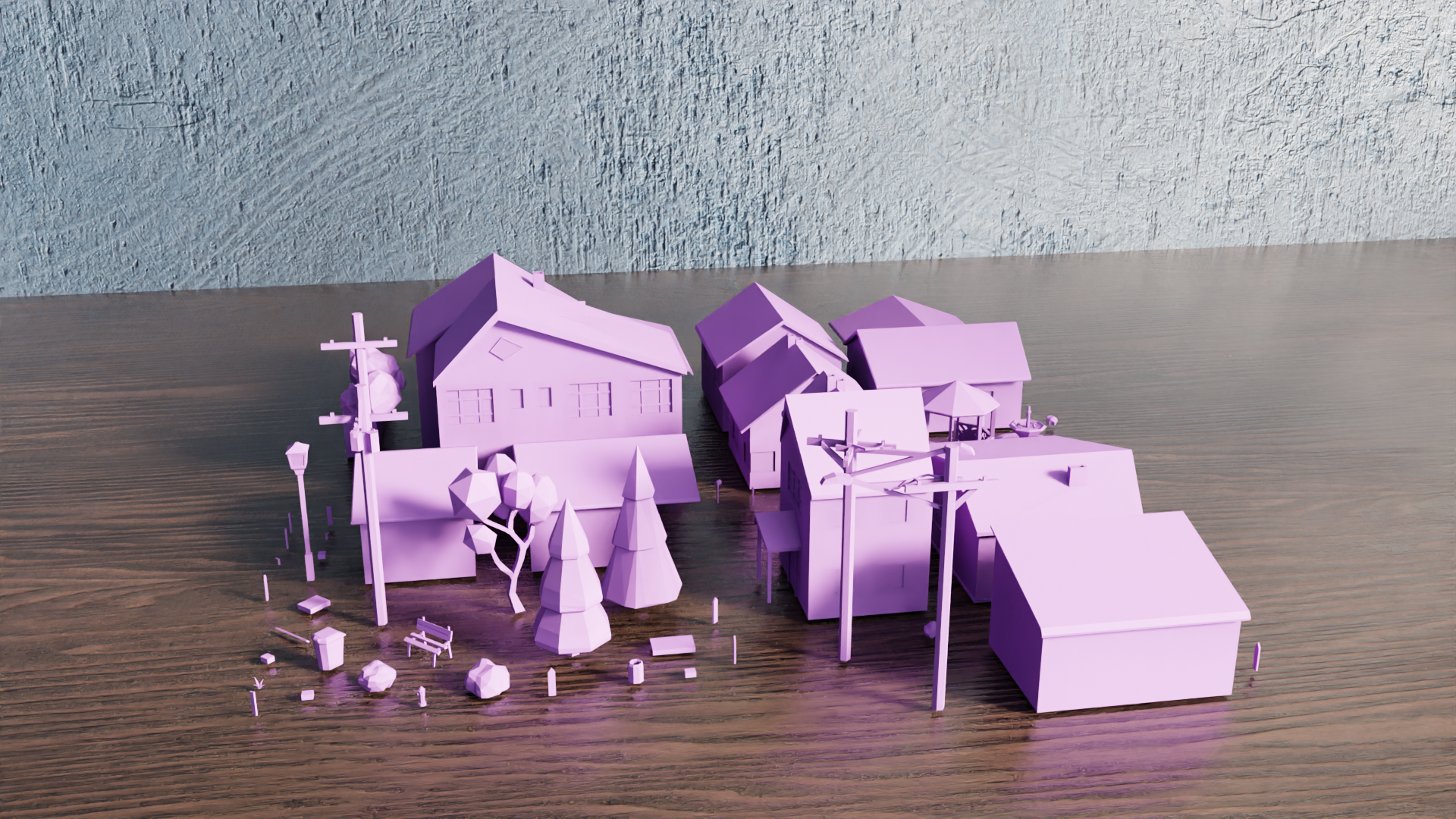 Miniatura 3 do modelo 3D Low Poly Town Elements Collection V1