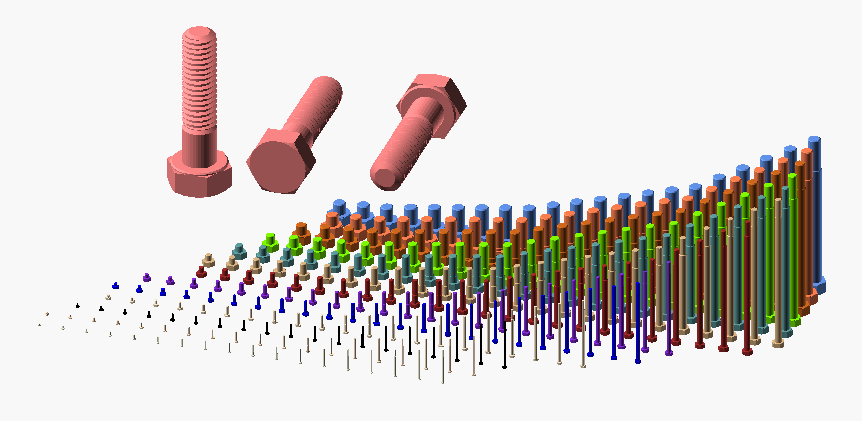 Hundreds of Metric Hex Screw Bolts with Precise Threads M1.6 up to M64 3D model thumbnail