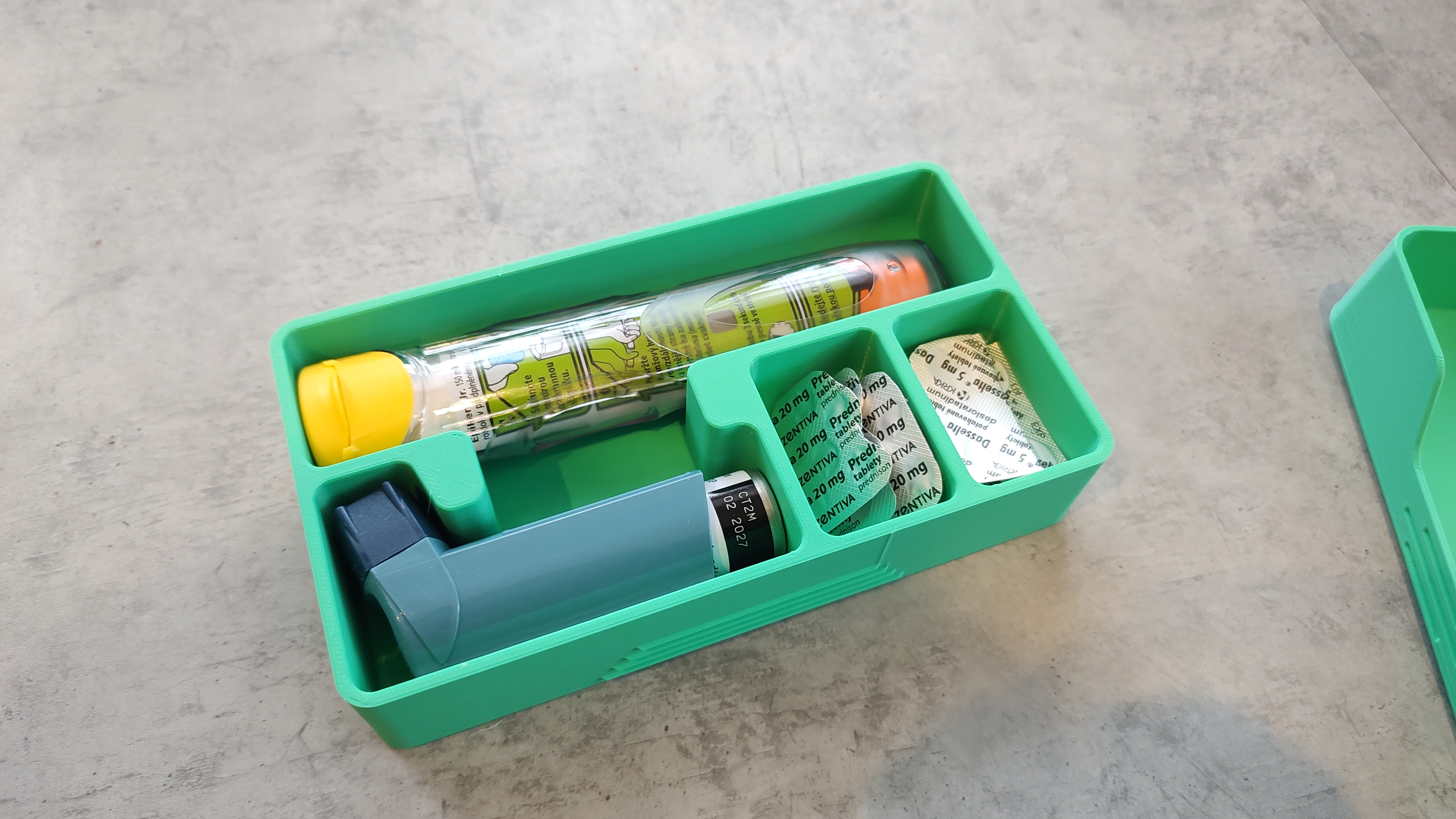 Emergency box - Epipen, inhaler and pills