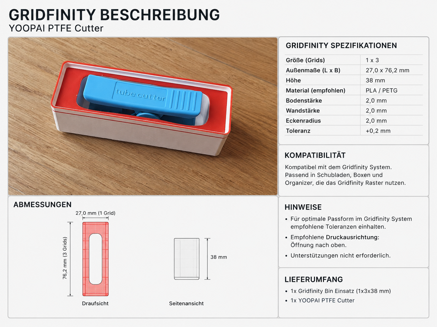 Gridfinity YOOPAI PTFE Cutter