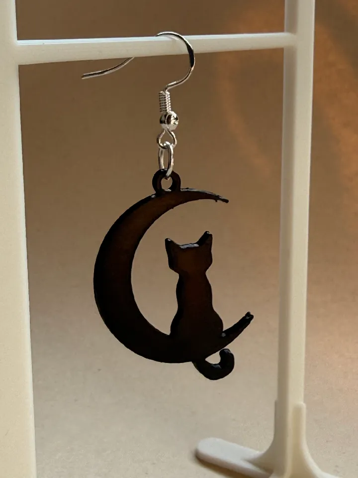 Black Cat & Moon Faux Leather Dangle Earrings – Lightweight, Handmade, Hypoallergenic For Women & Girls - View #9