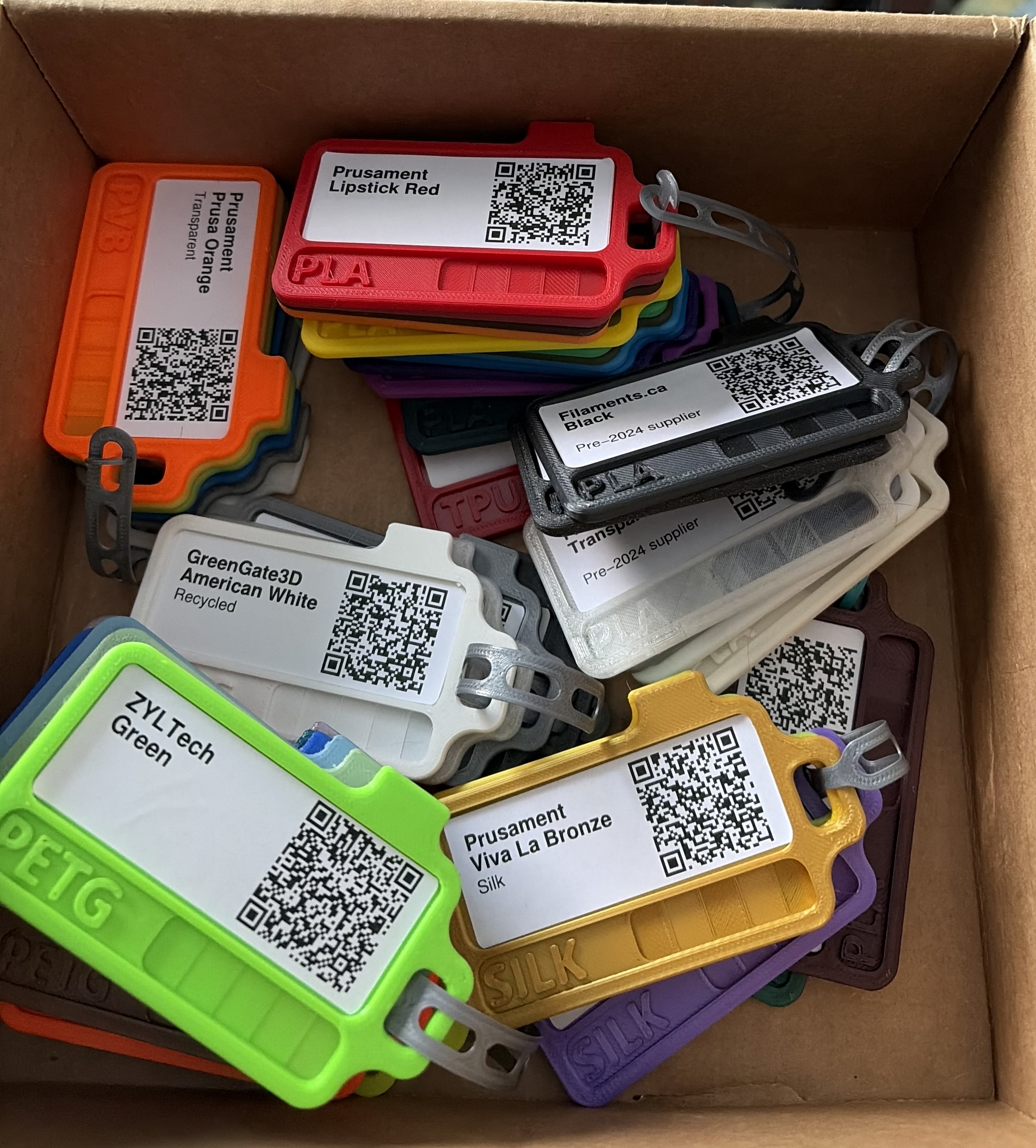 Filament swatch with translucency test - Avery 1" x 2-5/8" labels