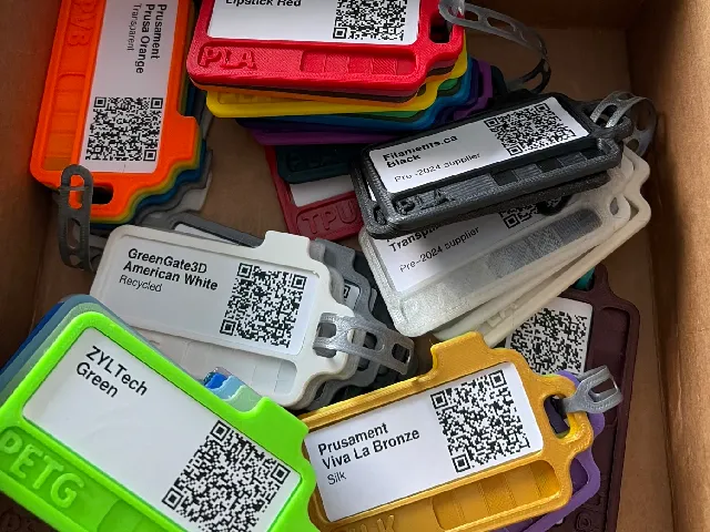 Filament swatch with translucency test - Avery 1" x 2-5/8" labels