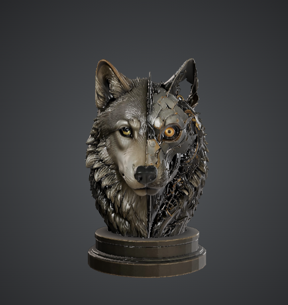 Cybernetic Wolf Bust – Half Mechanical Wolf