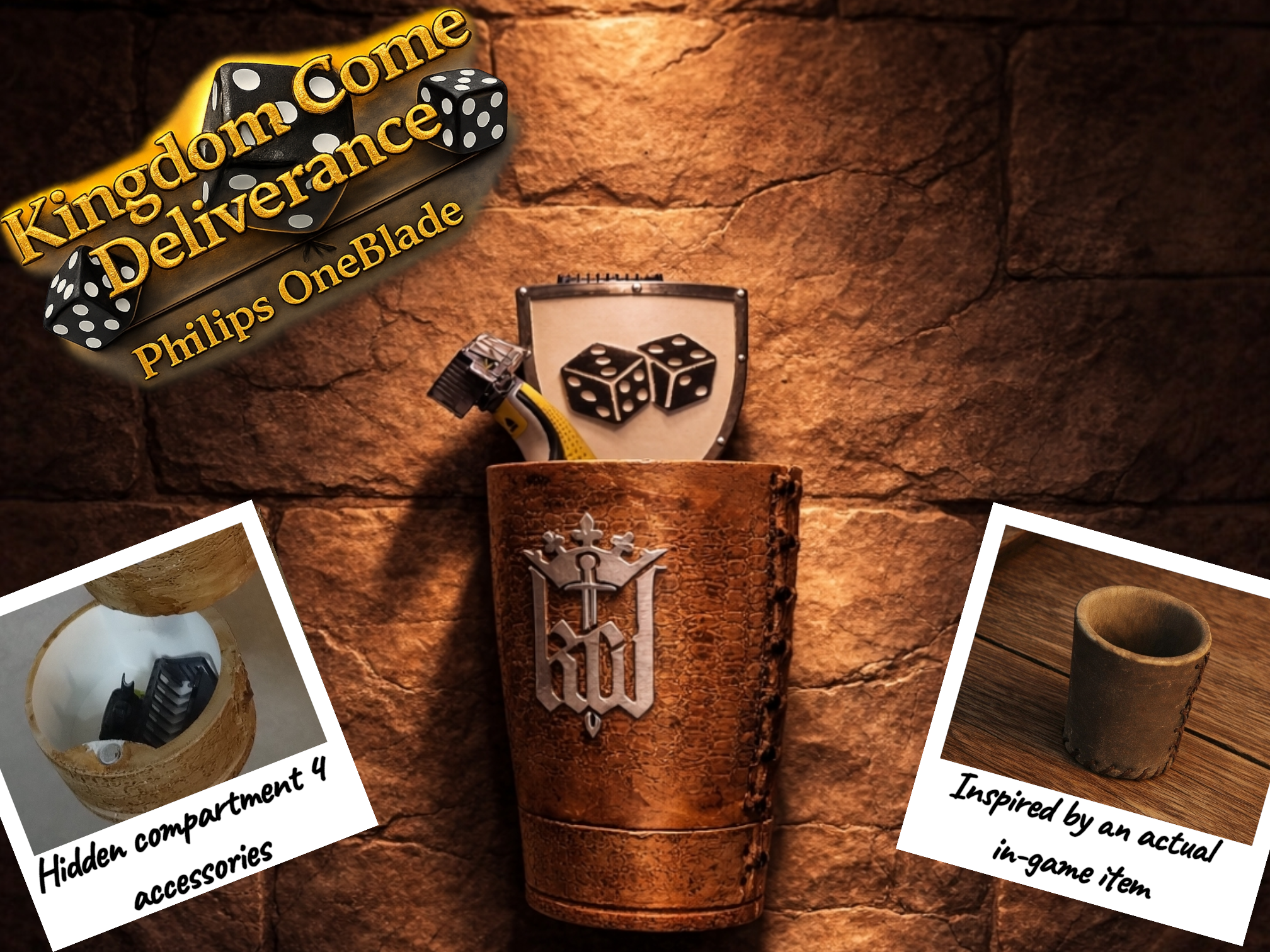 Kingdom Come Deliverence dice game cup. Holder for Philips OneBlade