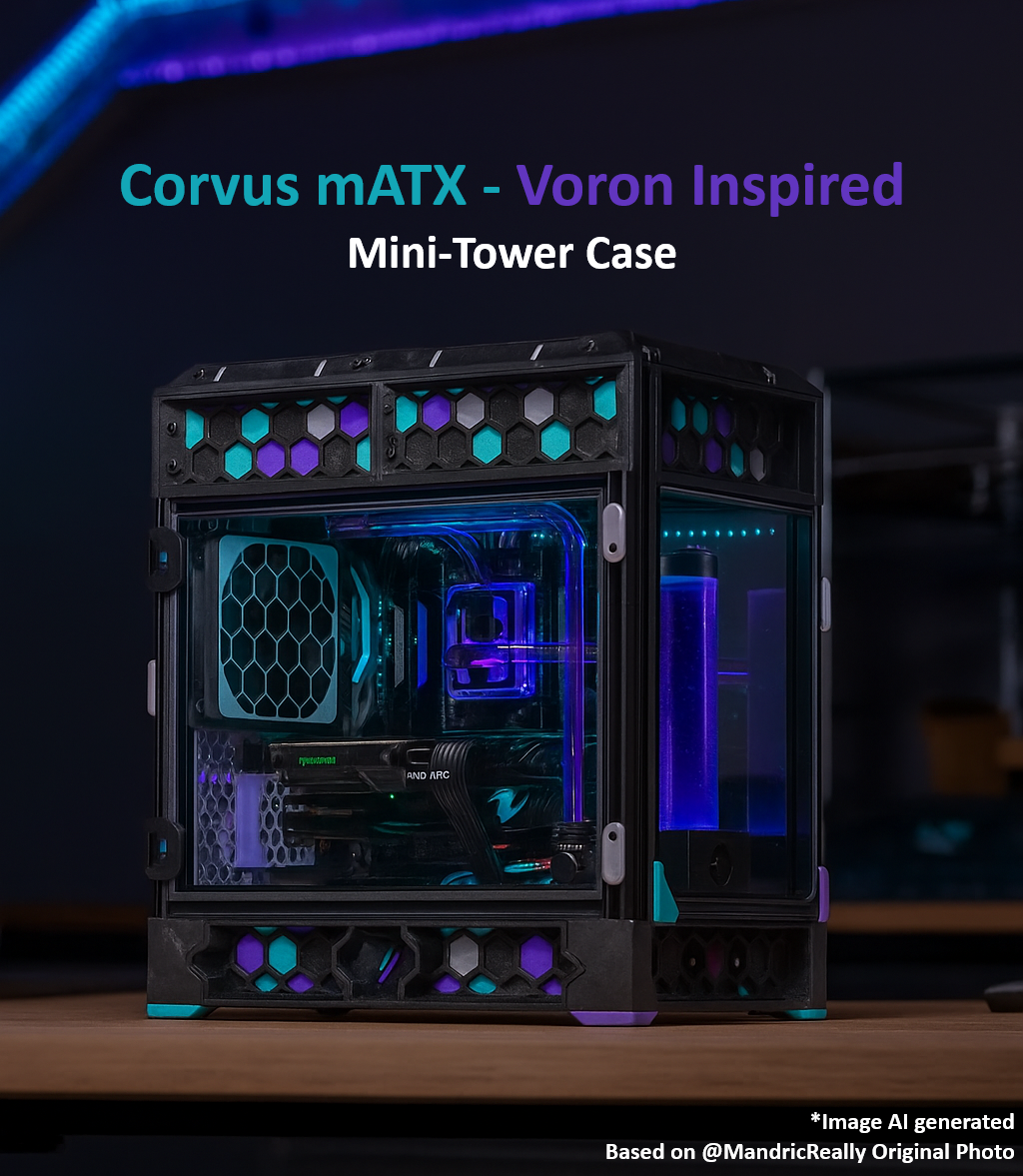 Corvus mATX (Micro-ATX) - 3D Printed PC Case - Voron Inspired