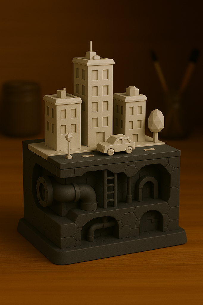 Mini City Diorama – Stylized Urban Block with Underground Details