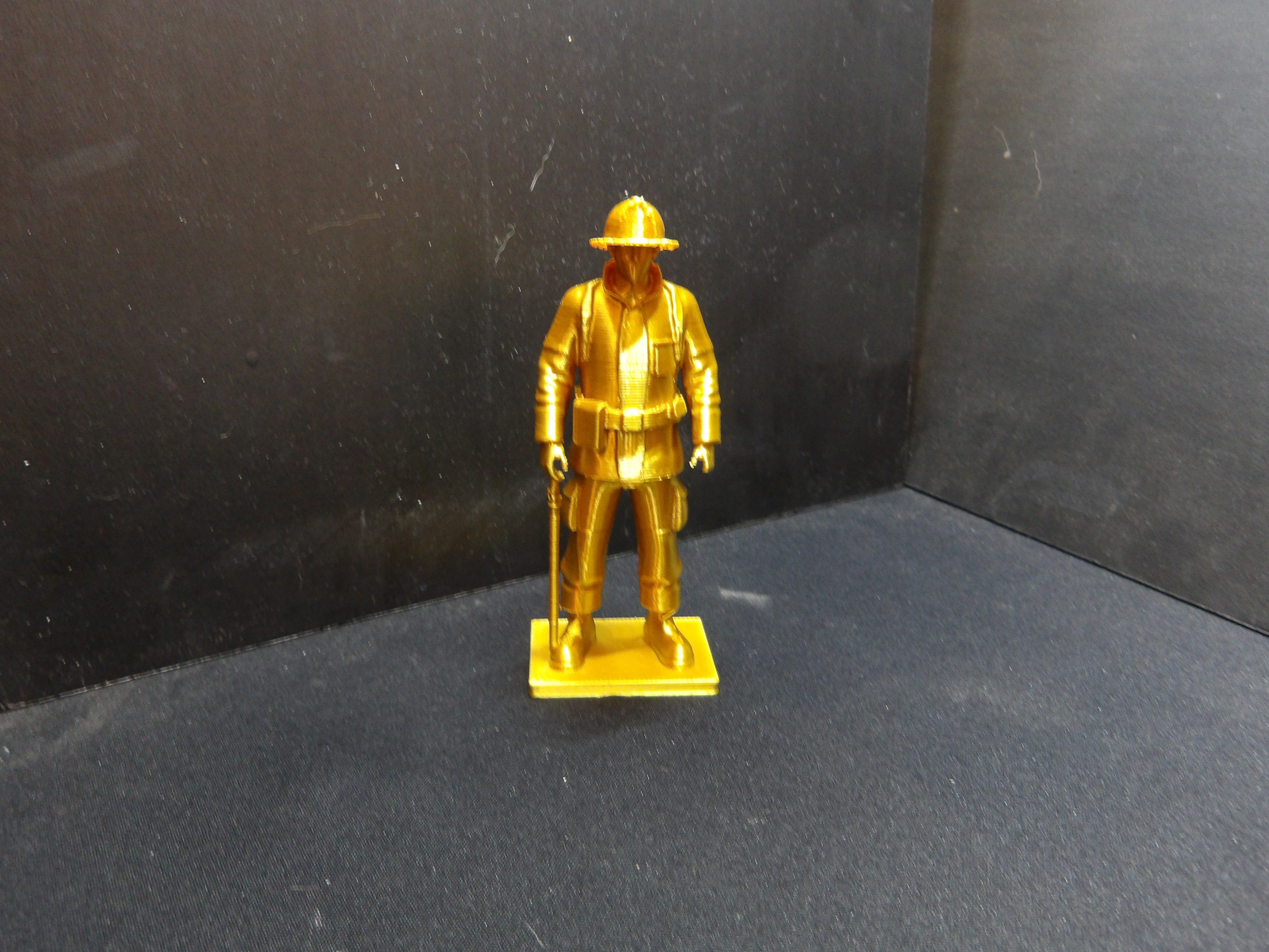 A statue of a firefighter.