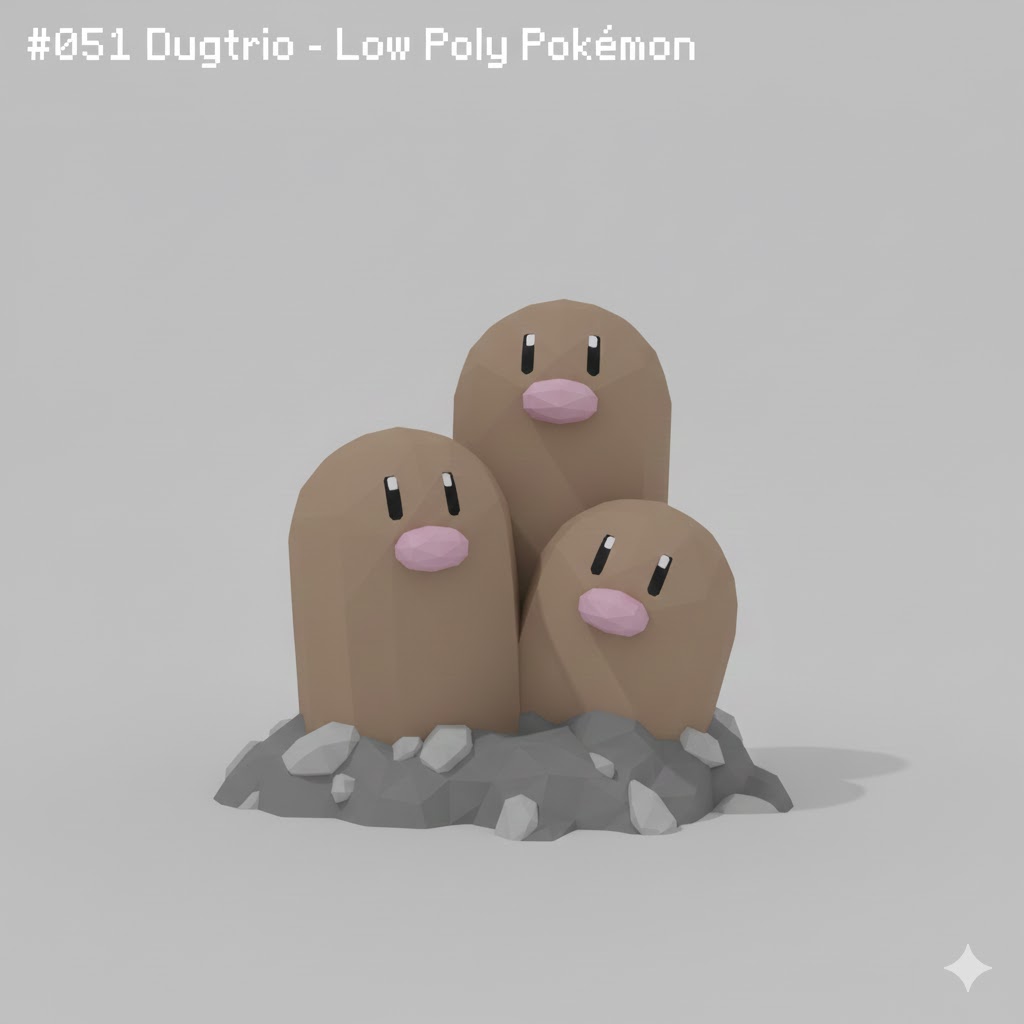 #051 Dugtrio – Low Poly Pokémon