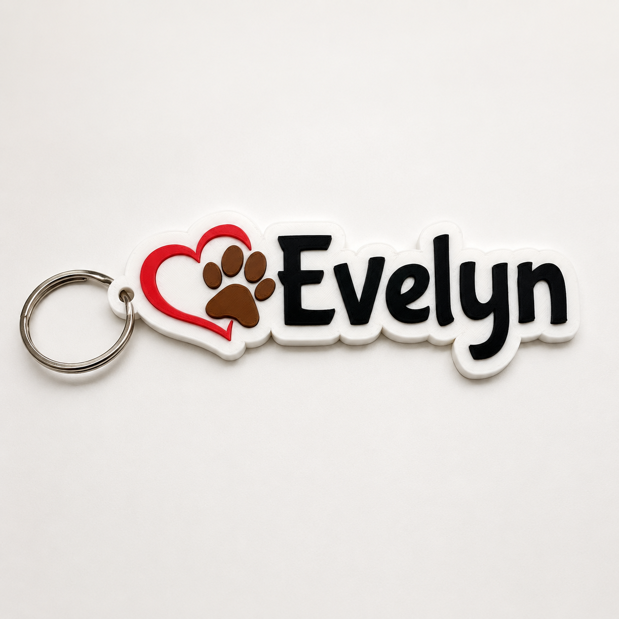 Evelyn's paw print name tag