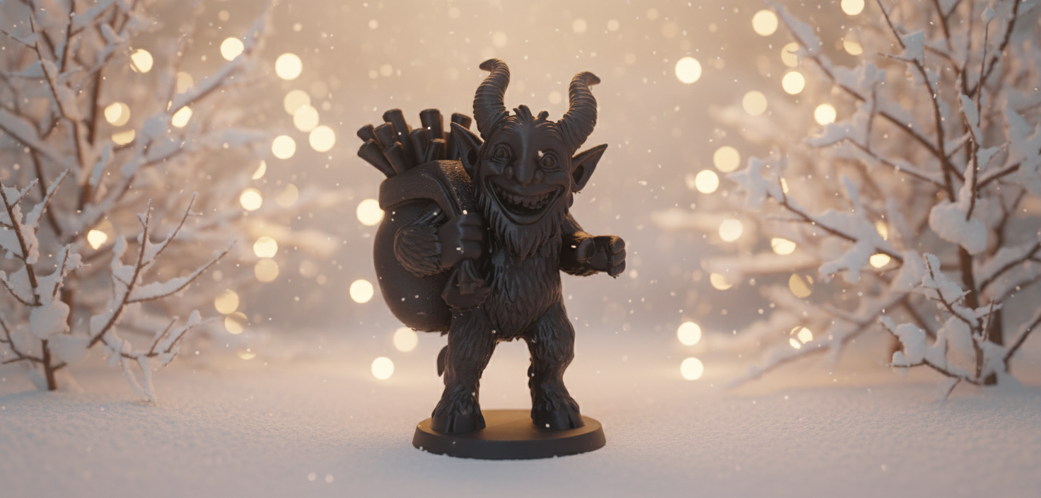 Furry Krampus with Sack of Rods Holiday Figure