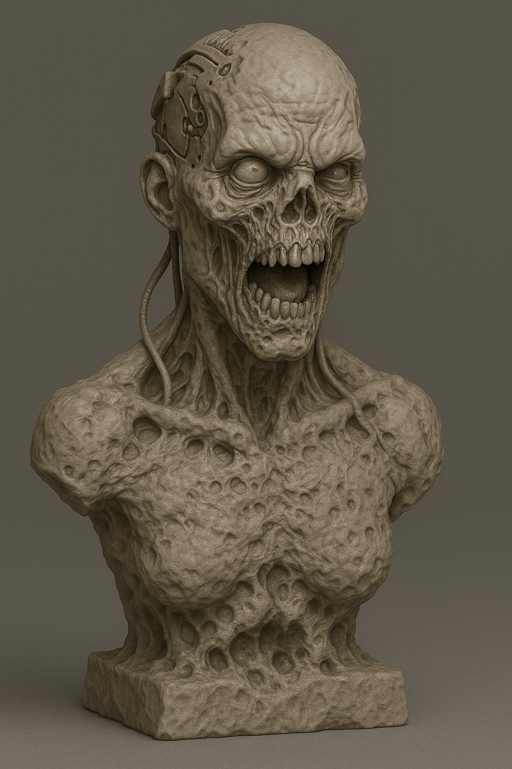 Grotesque Zombie Cyborg Bust – Horror Sci-Fi Sculpture - Halloween