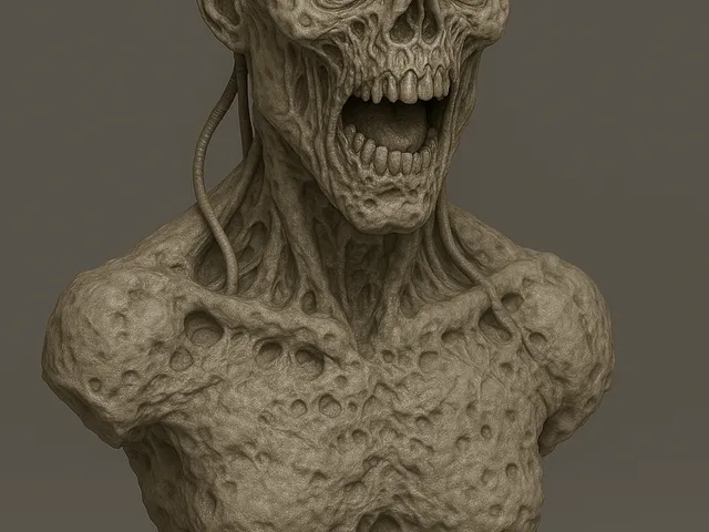 Grotesque Zombie Cyborg Bust – Horror Sci-Fi Sculpture - Halloween