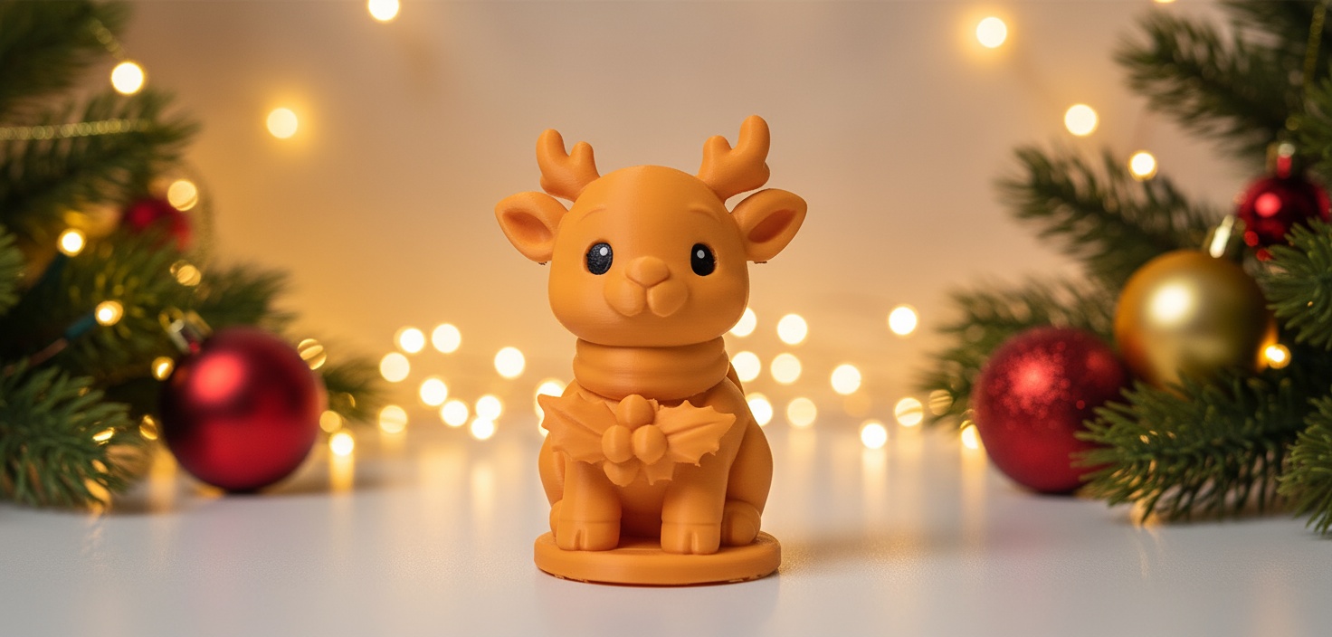 Reindeer with Holly and Scarf Christmas Figure