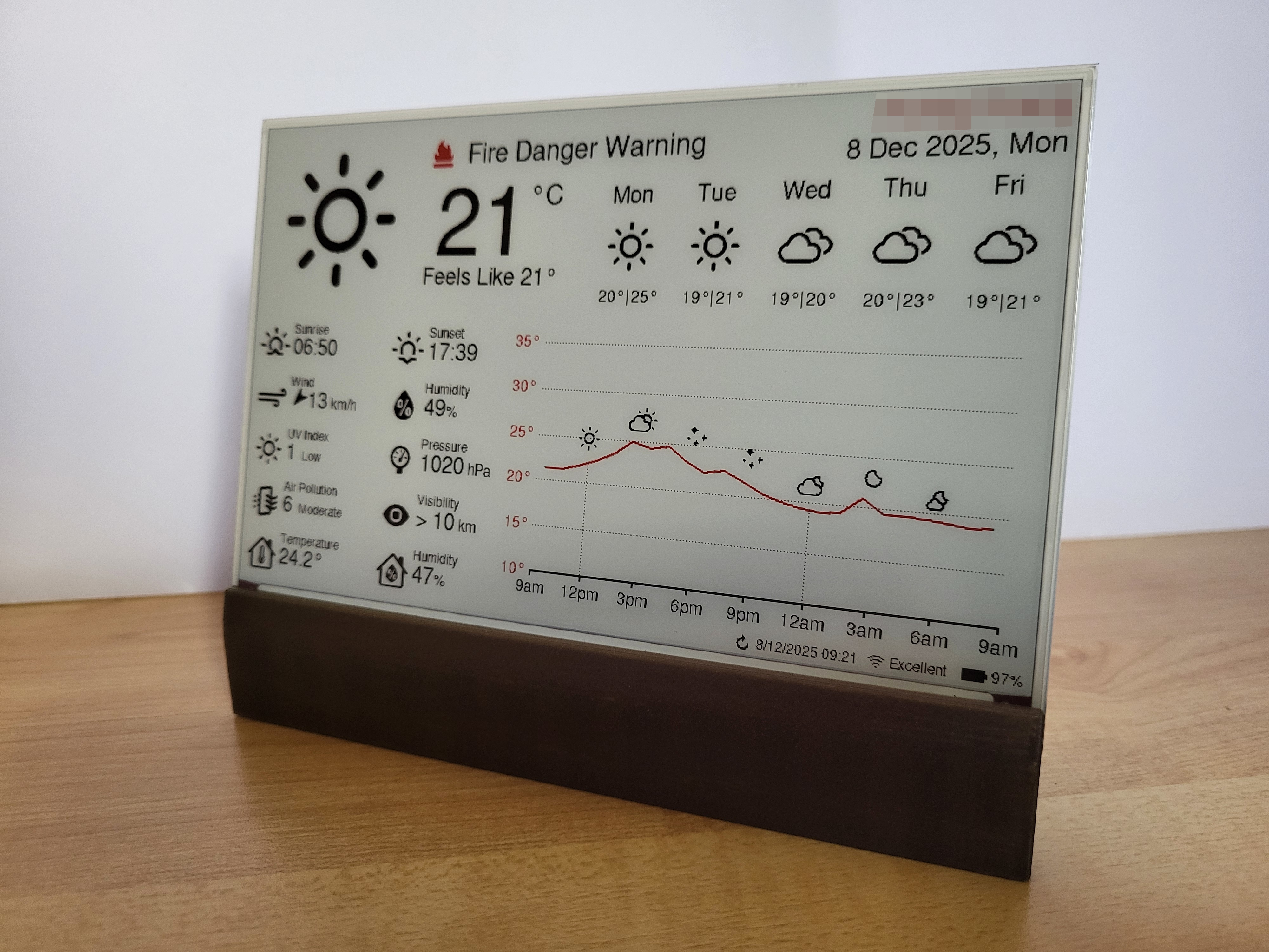Over-engineered Display Stand for ESP32 e-Paper Weather Station