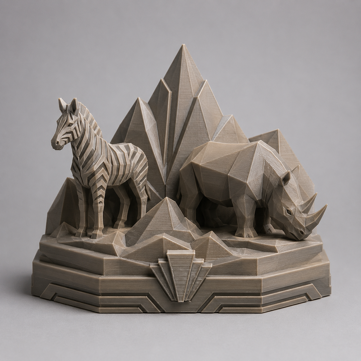 Geometric sculpture landscape with animals - Geometrische Skulpturenlandschaft mit Tieren