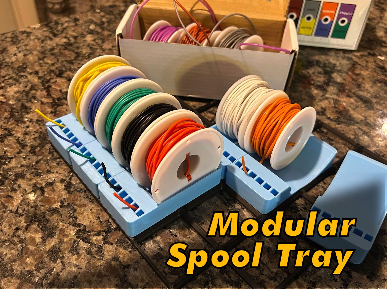 Gridfinity Wire Spool Holder, Modular 3D model