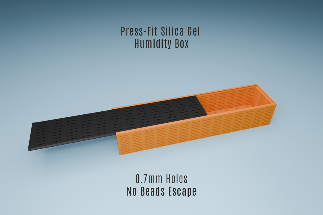 Silica gel humidity box with smaller holes - no beads escape