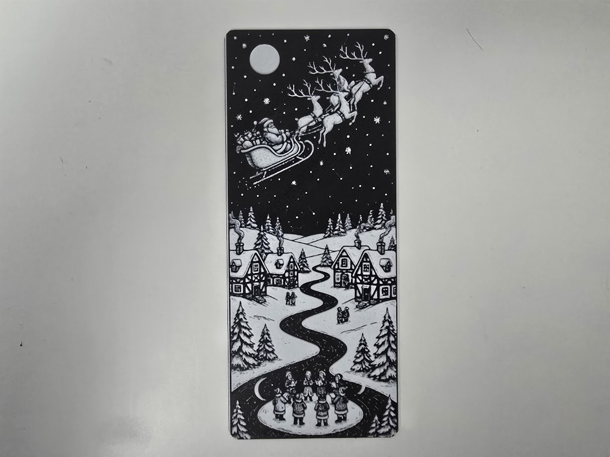 Santa's Sleigh and Carolers Winter Night Bookmark