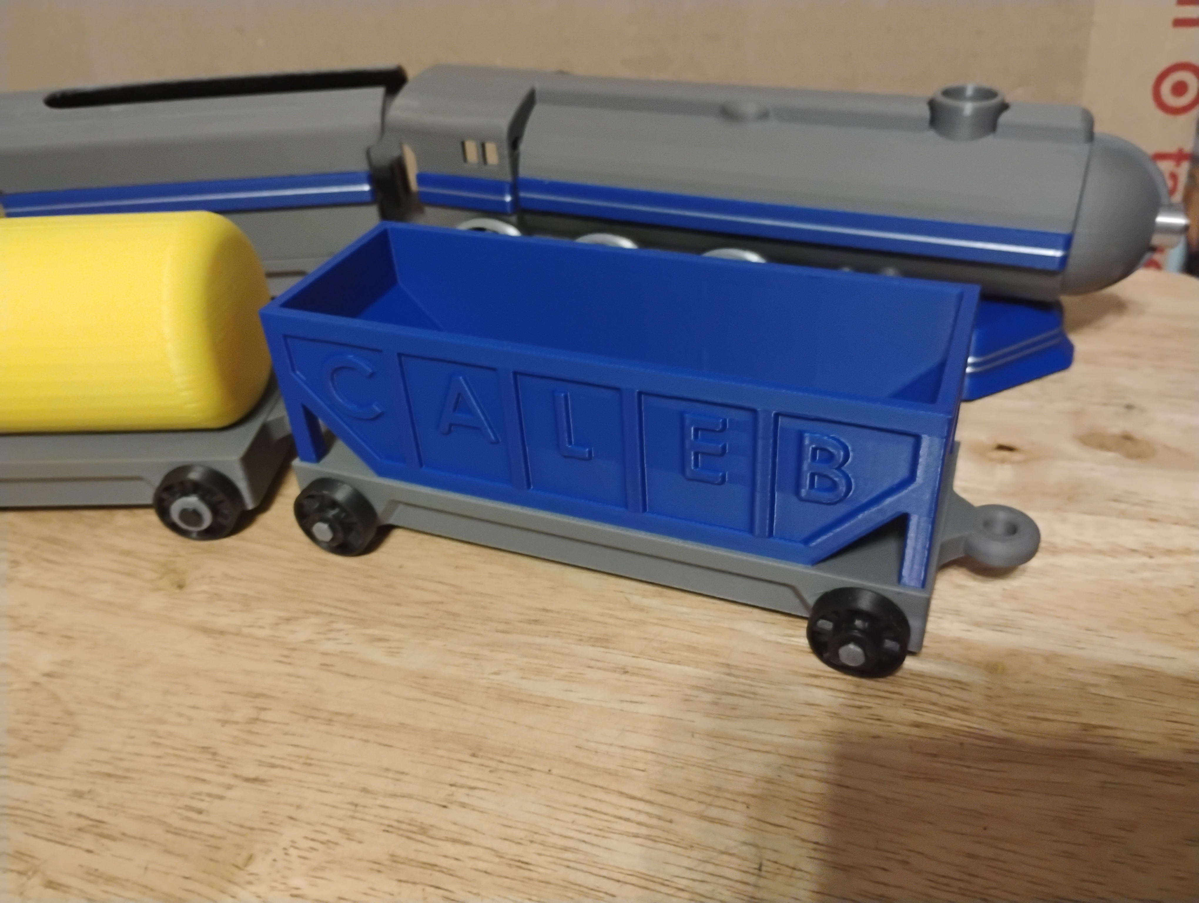 A toy train hopper car I made for a friend's train-obsessed child