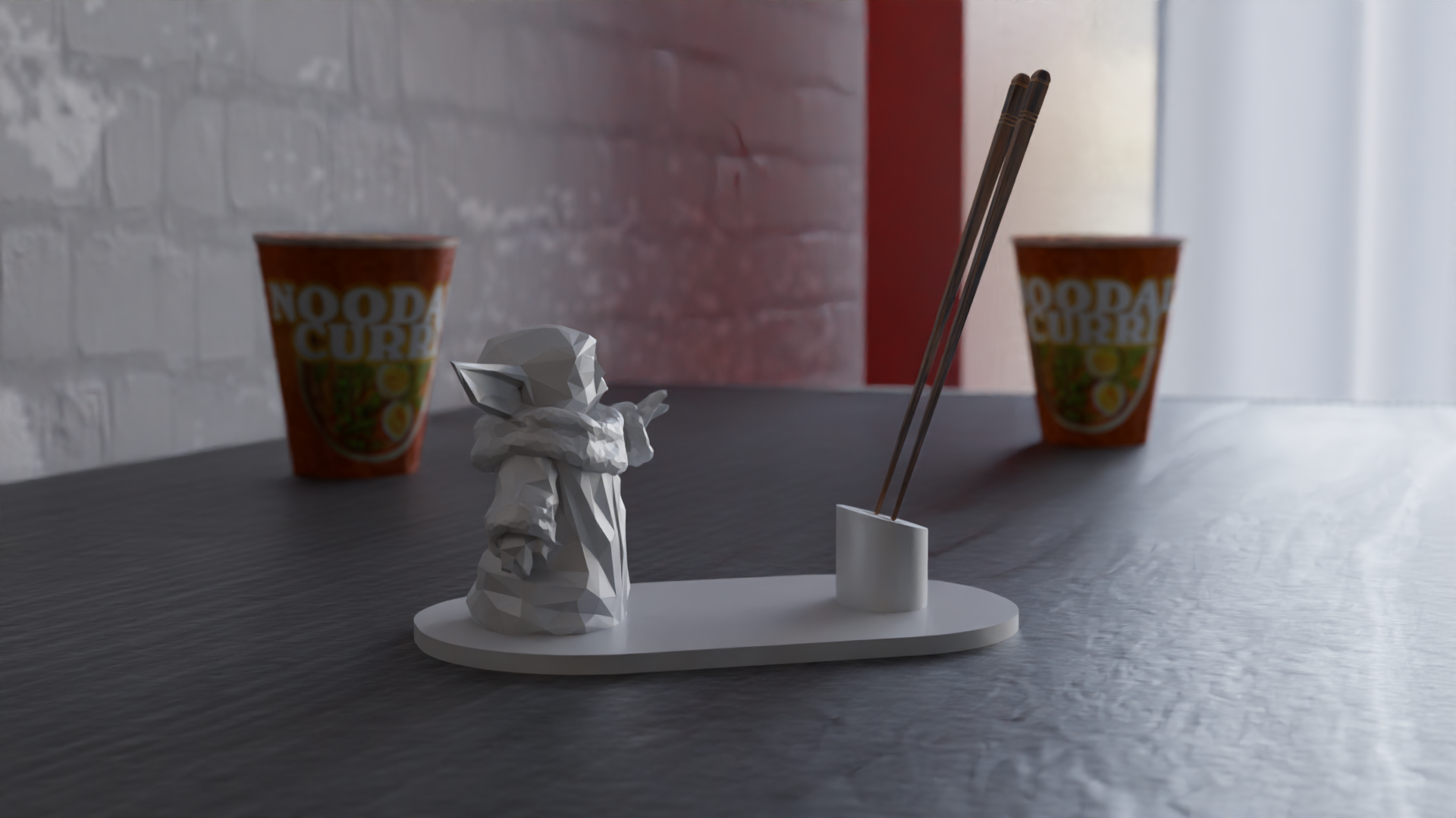 Baby Yoda's Force-Fueled Chopsticks Holder 3D model thumbnail